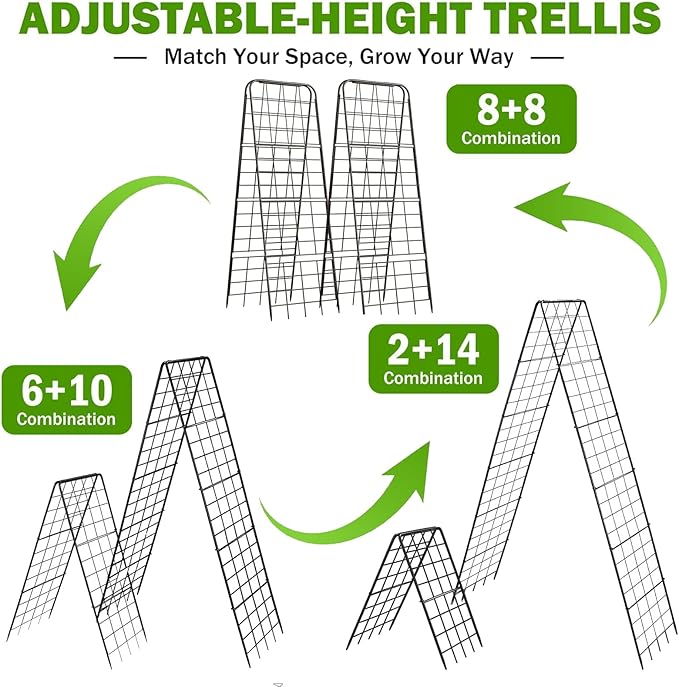 Heavy Duty 50"x17" Adjustable A-Frame Trellis for Climbing Plants – Rust-Proof Metal Garden Trellis with Dense Grid Design, Perfect for Raised Beds, Tomatoes, Cucumbers & Outdoor Vines (Black, 1 Pcs)