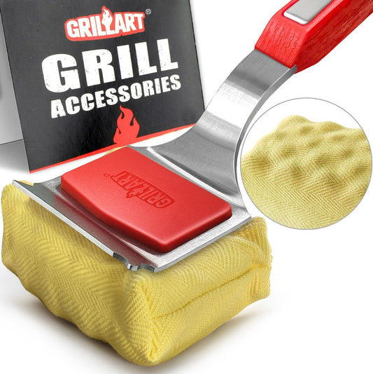 GRILLART Grill Brush Bristle Free. SteamWizards BBQ Replaceable Cleaning Head, Unique Seamless-Fit Scraper Tool for Cast Iron/Stainless-Steel Grates, Safe Barbecue Grill Cleaner-Red