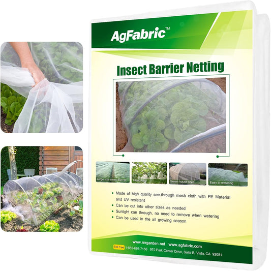 Agfabric Garden Netting 10'x25' Insect Pest Barrier Bird Netting for Garden Protection,Row Cover Mesh Netting for Vegetables Fruit Trees and Plants,White