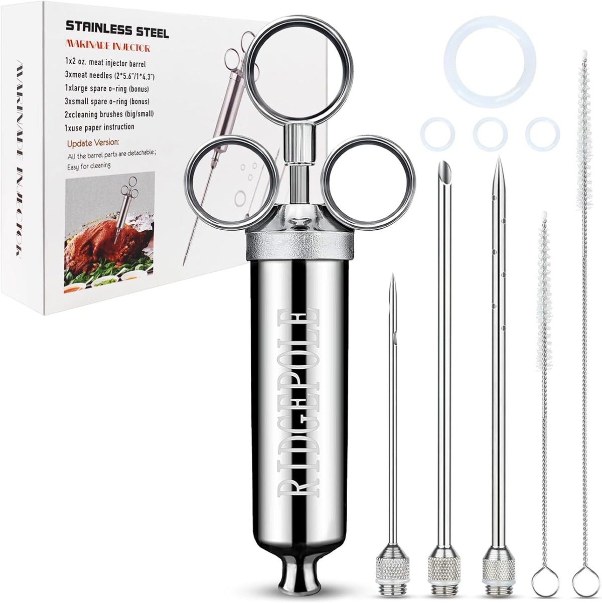Meat Injector, Marinade Injector with 3 Marinade Needles,Seasoning Injector, Turkey Injector Syringe，2-OZ Large Capacity, All Stainless Steel 2024 UPDATE