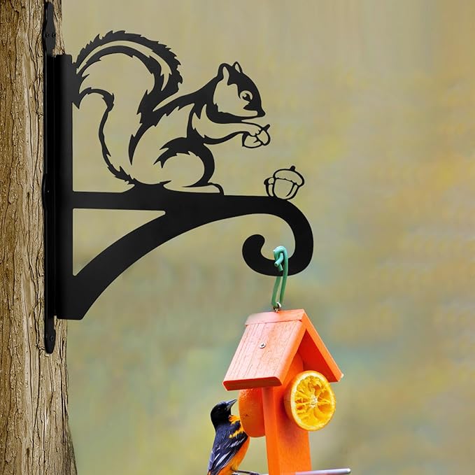 ATKKE Hanging Plant Bracket Hangers Indoor Iron Wall Mount,11” Squirrel Silhouette Ornamental Iron Hangers Hookers for Flower Pot Lantern Bird Feeder Wind Chimes