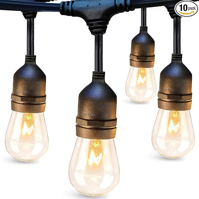 addlon 24FT Outdoor String Lights Commercial Grade Weatherproof Strand Edison Vintage Bulbs, ETL Listed Heavy-Duty Decorative Café Market Patio Lights for Bistro Classic Black