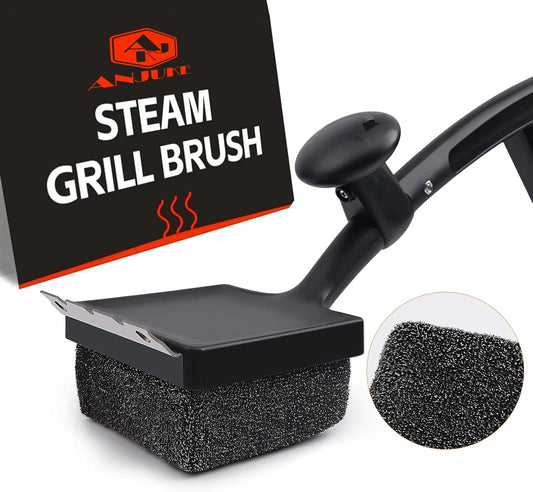 Grill Brush Bristle Free, 4 in 1 Grill Brush for Outdoor Grill with Replaceable Cleaning Head, Extra Long Safe Steam Grill Cleaner Brush with Scraper for Cast Iron, Stainless-Steel Grates