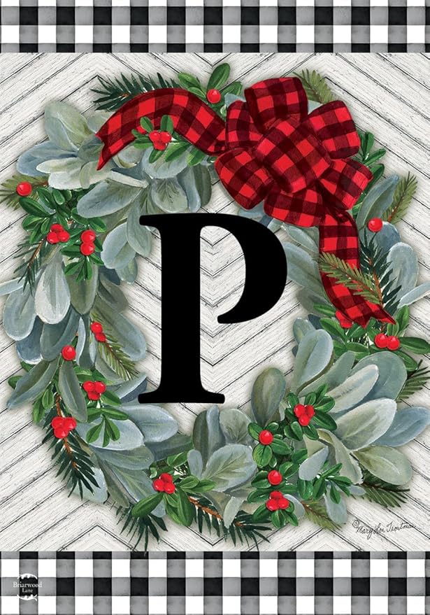 Briarwood Lane Winter Wreath Monogram Letter P Garden Flag