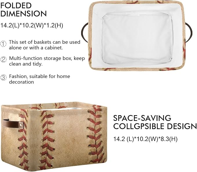 Baseball Rectangular Storage Basket Organizer Bin Shelf Baskets For Home Office Dorm