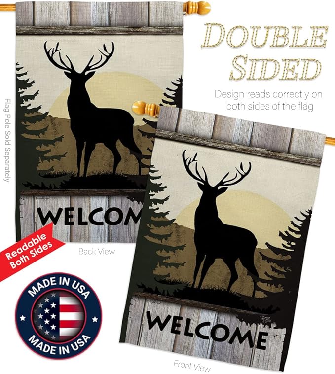 Breeze Decor Welcome Deer Nature Wildlife Decorative Vertical Garden Flag, 28" X 40", Multi-Color