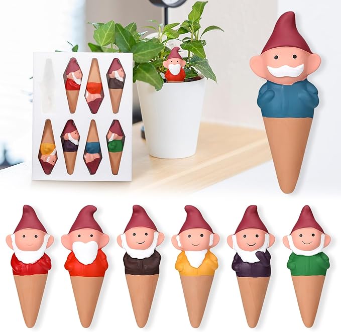 7 Pcs 3.4 Fl oz Terracotta Self Watering Spikes Cute Gnomes Auto Water Planter Insert Small Watering Globes Slow Vacation Waterer Devices Indoor Outdoor House Plant Accessories