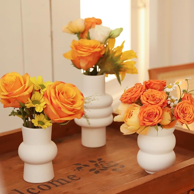 Ceramic Vase for Decor, White Boho Ceramic Vase in Bulk Small Boho Vases Set for Home Modern Minimalist Farmhouse Decoration White Bud Vases for Shelf Decor, Table, Bookshelf (Set of 9)
