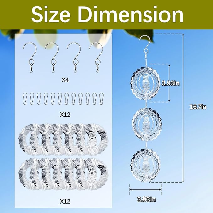 12 PCS Stainless Steel Bird deterrents for Outside,3D Bird Scarer Discs Set Pigeon Deterrent,Bird reflectors to Keep Birds Away Woodpecker Deterrent for House,Crow Deterrent