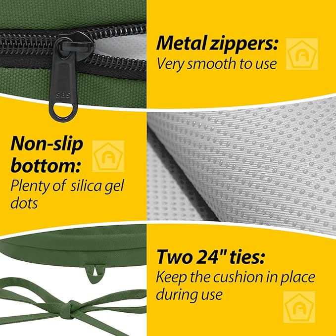 AAAAAcessories Outdoor Seat Cushions for Chairs, Waterproof, Fade-Resistant Patio Furniture Replacement Cushions, 17" x 16" x 2", Set of 2, Dark Moss