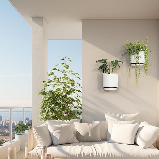 2 Pcs Wall Mounted Hanging Planters for Indoor and Outdoor Plants Wall Hanging Planters for Indoor Plants Modern Wall and Ceiling Planter Minimalist Flower Pot (Black-1, 5.91 inch)