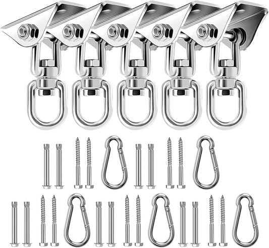 Heavy Duty Swing Hangers for Wooden Sets 1200 LB Capacity Hammock Hanger 360 Swivel Stainless Steel Swing Hardware Accessories for Porch Playground Yoga Heavy Bag Sliver | Pack of 5