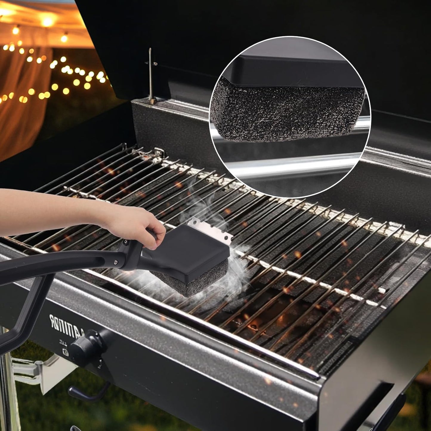 Grill Brush Bristle Free, 4 in 1 Grill Brush for Outdoor Grill with Replaceable Cleaning Head, Extra Long Safe Steam Grill Cleaner Brush with Scraper for Cast Iron, Stainless-Steel Grates