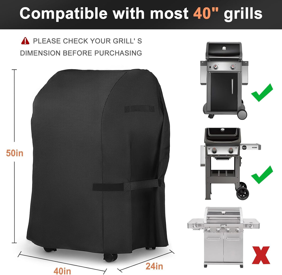 LBTING Grill Cover, 40-inch Heavy Duty 300D Oxford Waterproof Windproof UV Resistant BBQ Gas Grill Cover for Outdoor Barbecue Fit Most Brands Weber, Brinkmann, Char Broil, Holland