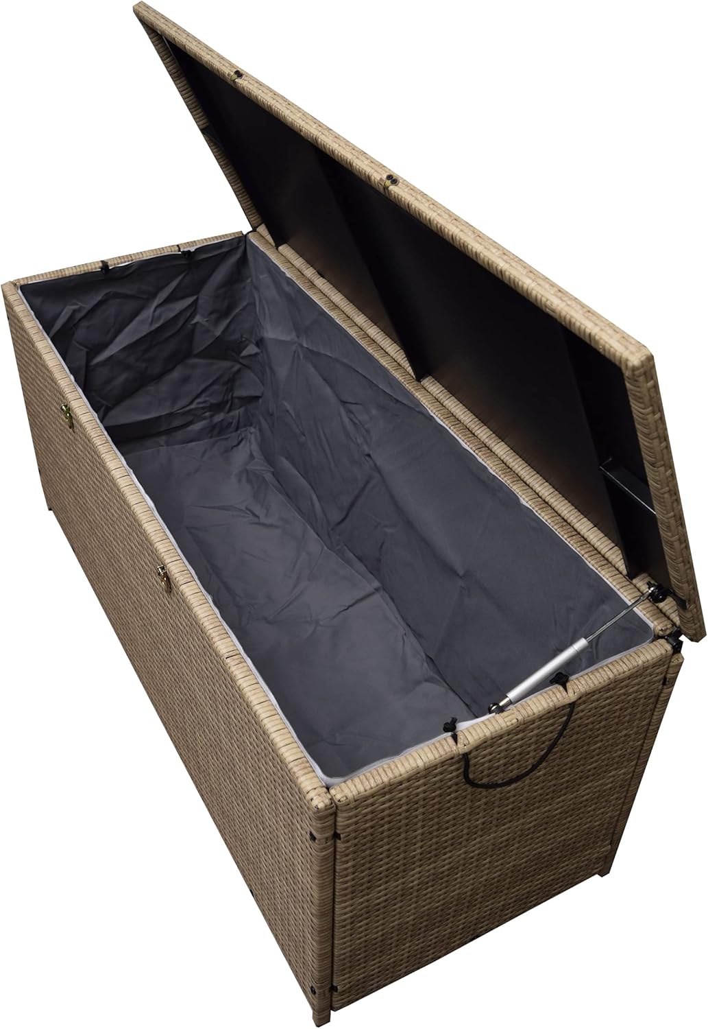 Oakland Living Tan Indoor and Outdoor Balcony Patio Deck Porch Pool 113 Gallon Wicker Storage Box Trunk Bin with Metal Frame