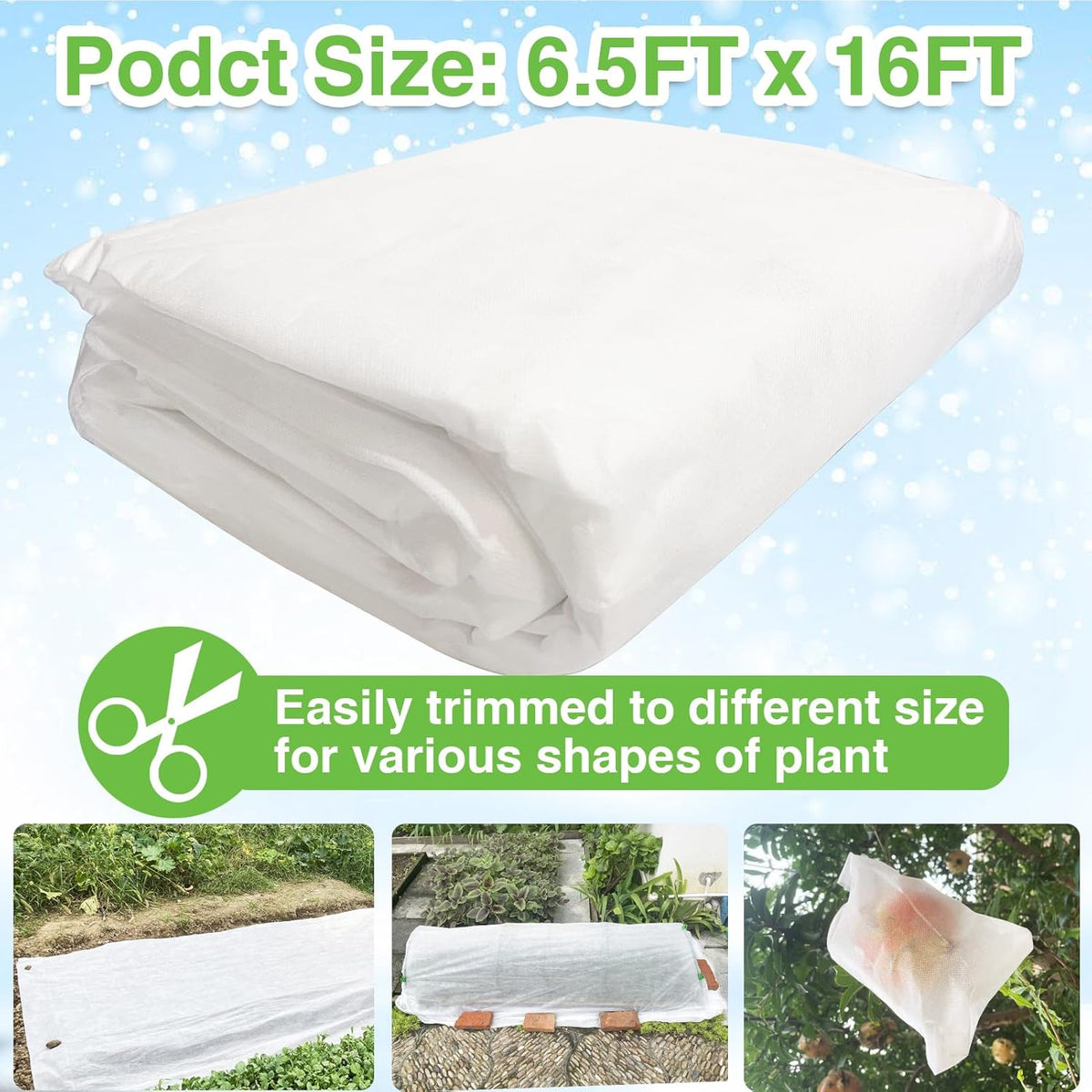 YFFSIDMY Plant Covers Freeze Protection, 6.5'x16' Frost Blankets for Outdoor Plants, Winter Tree Frost Cloth Plant Freeze Protection, Garden Heat Protection Floating Row Cover, White