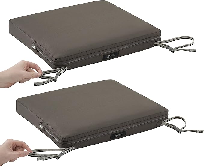 Classic Accessories Ravenna Seat Cushion, 17"W x 15"D x 2"Thick, Dark Taupe