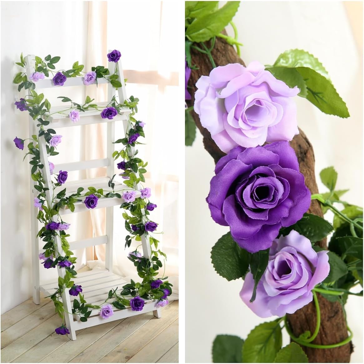 JUSTOYOU 2 Pack (15.8FT) Fake Rose Garland, Artificial Roses Vines Flower Garland Hanging Floral Vine Wedding Home Backdrop Party Arch Arrangement Decoration