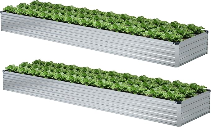 2 Pack 12x4x1FT Galvanized Raised Garden Beds Kit Outdoor Metal Gardening Planter Box for Vegetable Elevated Flower Herbs,Silver