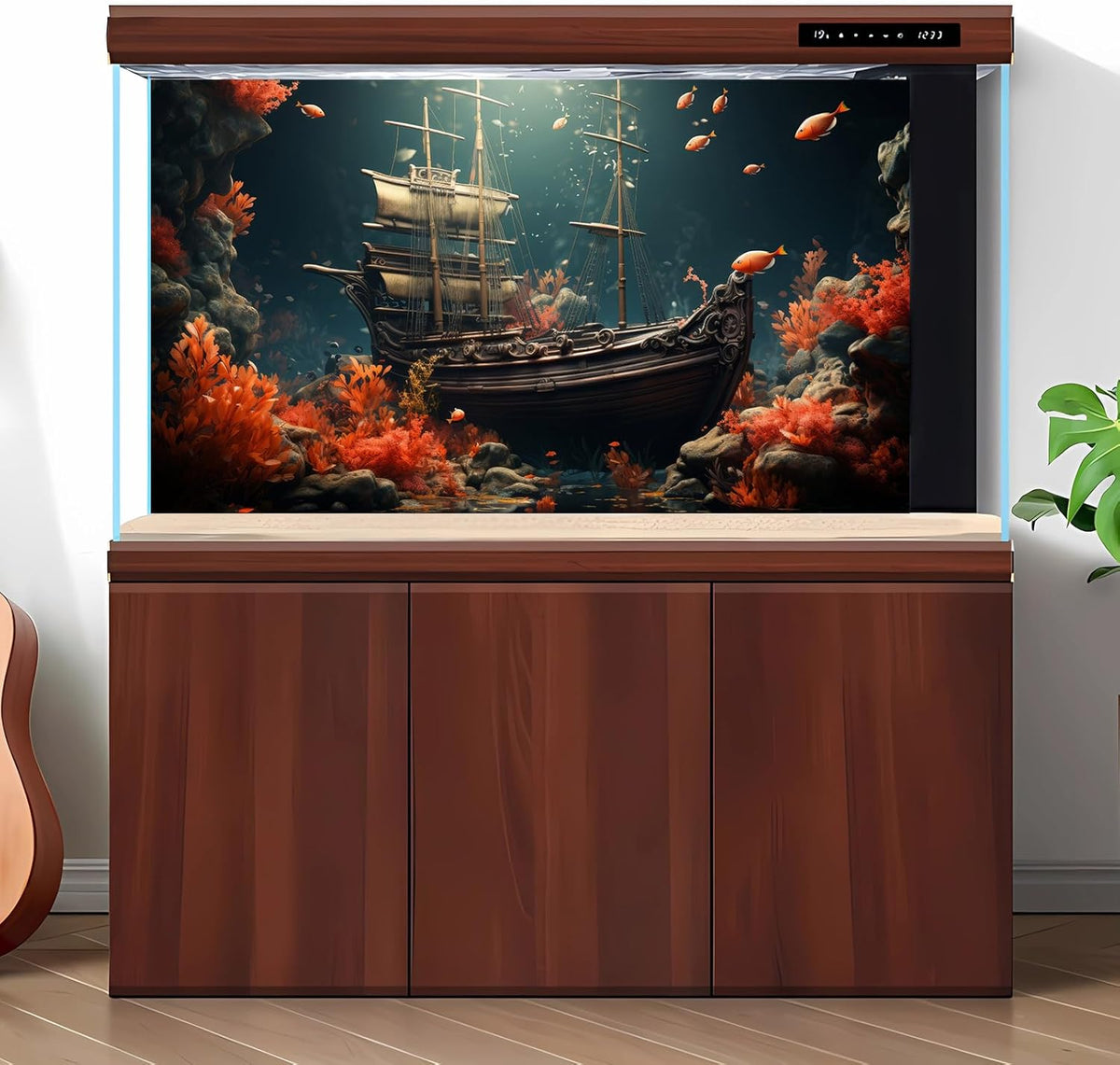 Pirate Shipwreck Aquarium Background Under The Sea Coral Reefs Fish Tank Background Underwater Sunken Ship Landscape Terrarium Background Tropical Sea Marine Life Aquarium Tank Background 24x12in