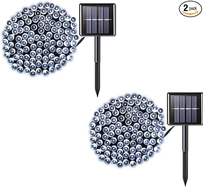 2 Pack 200 LED Solar String Lights, 85.2ft 8 Modes Solar String Lights for Outside, Waterproof and Solar Powered Outdoor String Lights for Holiday Christmas Yard Garden Tree Wedding Party (Cold White)