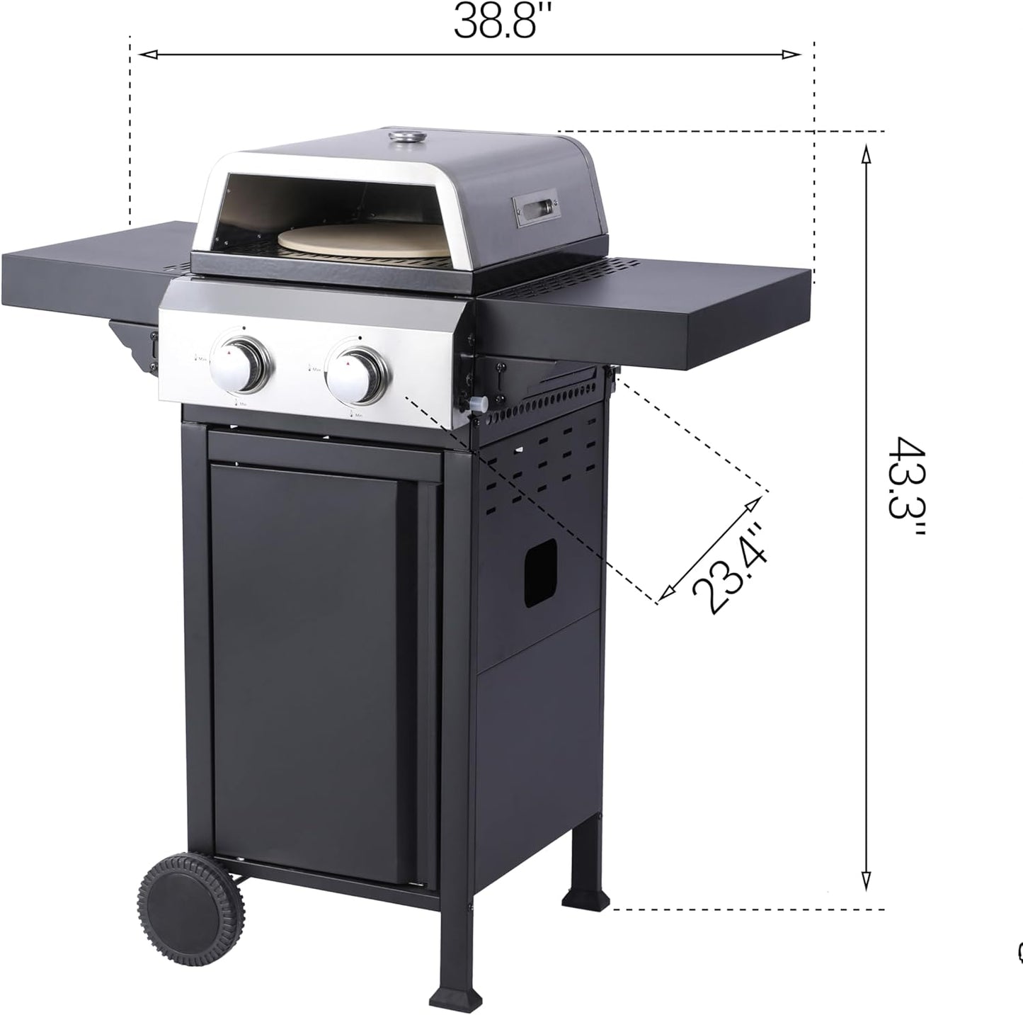 2-Burner Propane Gas BBQ Grill with Pizza Box, 24,600 BTU Output, Wire Enamel Grids, Foldable Side Table and Hanging Basket, Stainless Steel Patio Grill