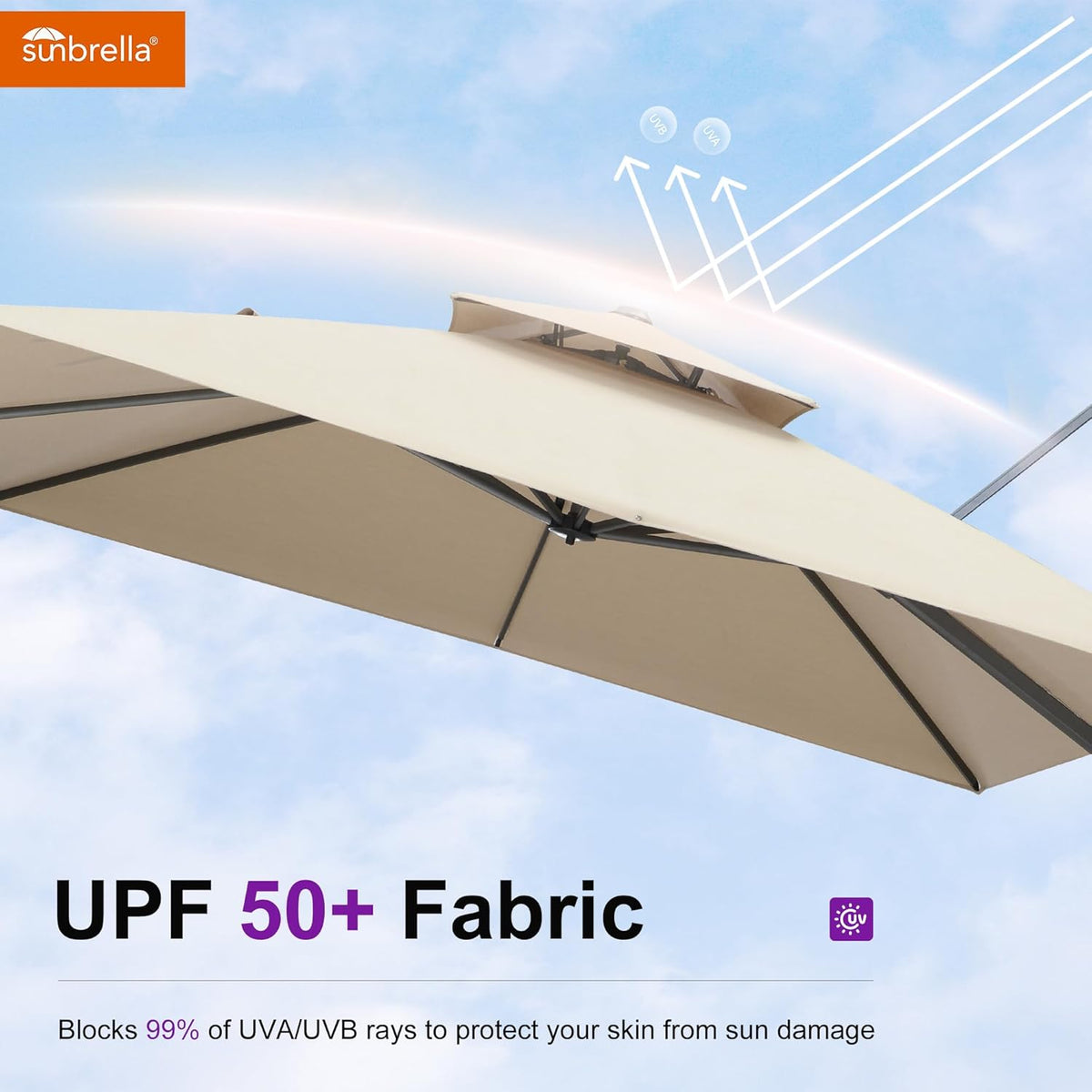 PURPLE LEAF Cantilever Umbrella 10 Feet Outdoor Double Top Large Offset Hanging 360° Rotation Square Umbrella for Garden Patio Deck Pool Backyard Spectrum Sand