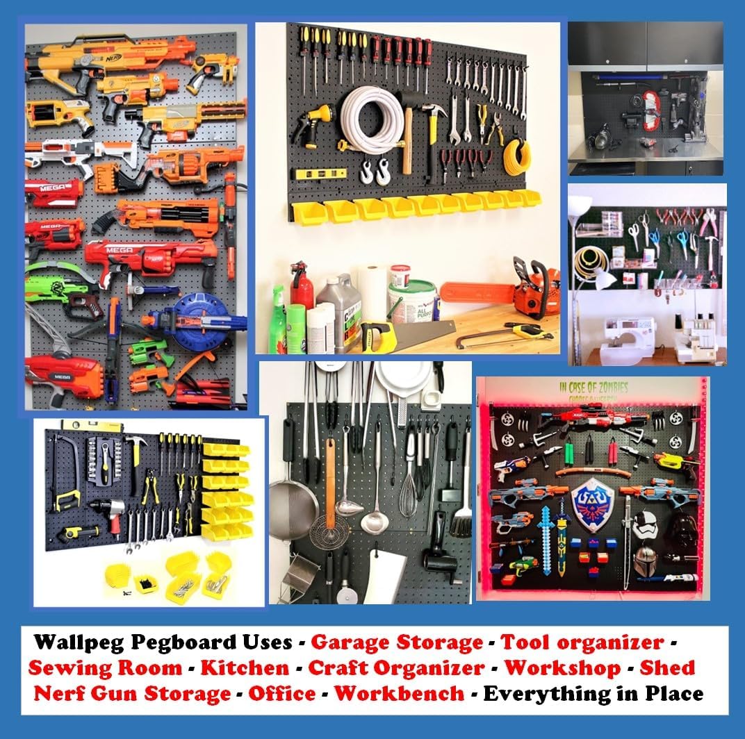 WallPeg 24" x 48" Garage Pegboard Kit (PK-3-B) with Peg Board Panels, Hooks for Tool Organizer, Garage Storage