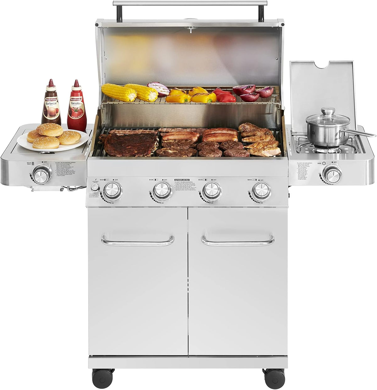 Monument Grills Larger 4-Burner Propane Gas Grills Stainless Steel with BBQ Cover(2 Items), Outdoor Use