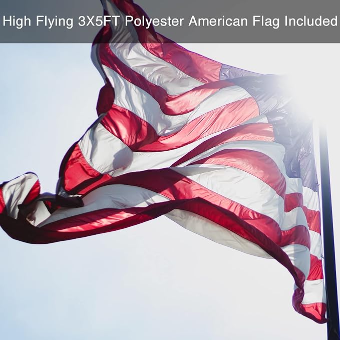 Black Flag Poles for Outside House inground - 8.5FT Metal Outdoor Yard House in Ground Flag Pole Holder for Porch with 2 Pronges Base - 3x5FT American Flag with Pole for House