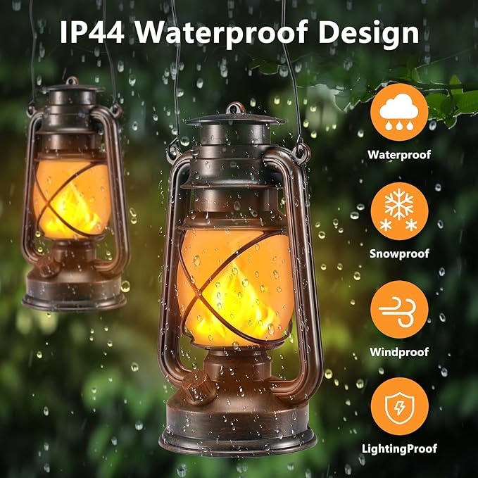 Battery-Powered LED Lanterns Decorative Outdoor & Indoor,2 Pack Bronze Vintage Lanterns with Dancing Flame,Retro Style Lantern Decor for Room Waterproof Remote Control Lanterns Decor for Garden,Porch