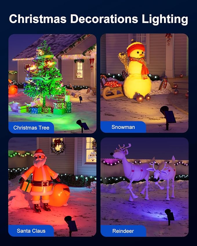 4 Pack Color Changing Solar Spotlights Outdoor for Decorations, Tree, Statue, House Wall, Super Bright Waterproof Solar Lanscape Spot Lights Uplighting for Outside, Yard, Garden, Adjustable Brightness