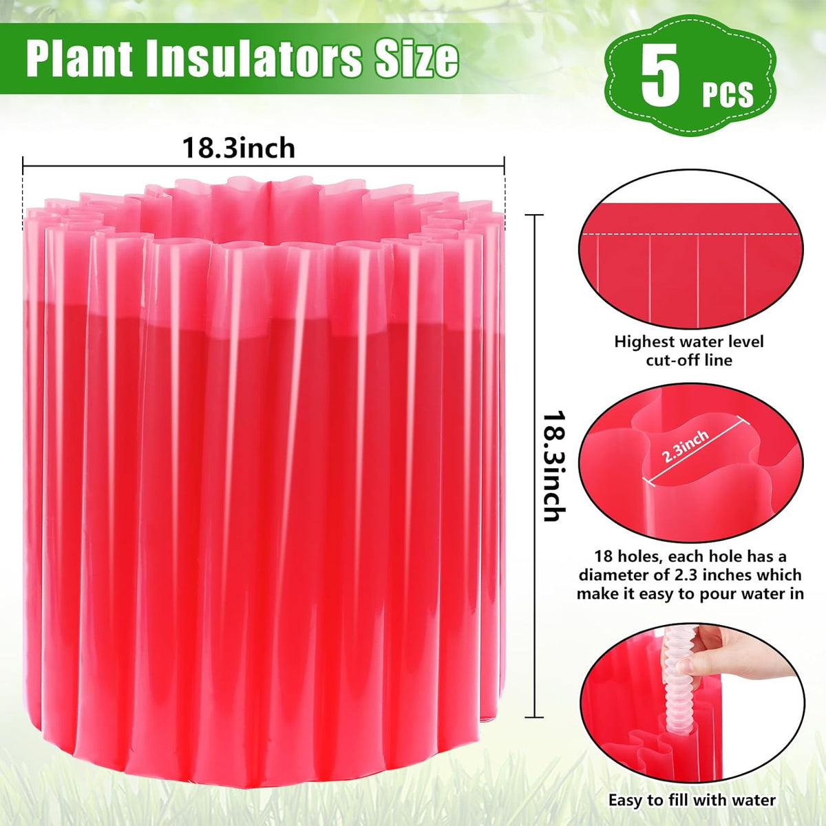 MJZ 5 Pack Walls of Water Plant Protectors, 18.3 x 18.3 Inch Reusable Wall of Water for Tomato Plants, Early Season Insulated Plant Protector Freeze Protection, Plant Covers for Winter Cold Weather