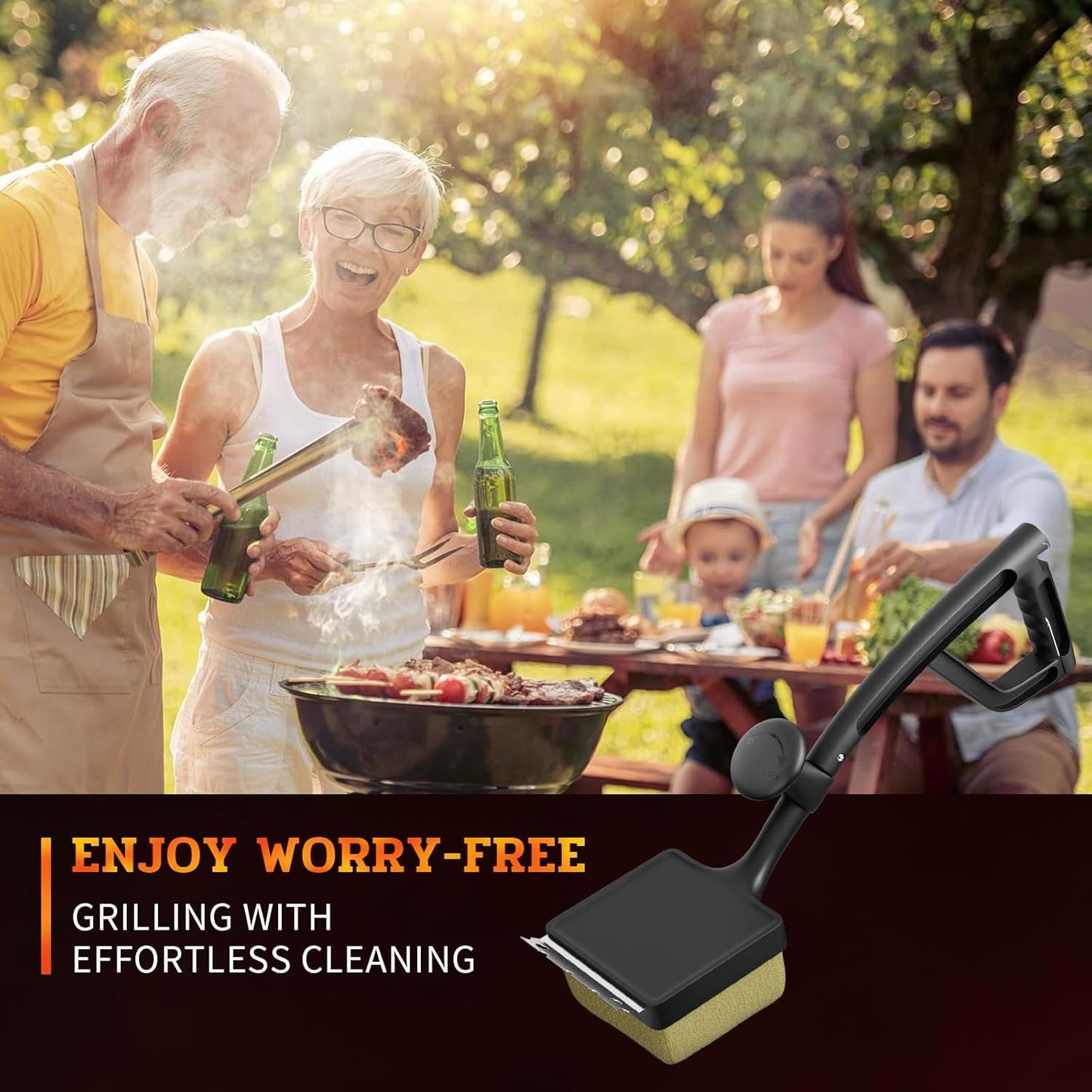 Bristle-Free Pro Grill Brush | Steam Clean Cast Iron & Stainless Grates in 180 Sec | Heavy-Duty Outdoor BBQ Tool for Men - Instant Clean, Black