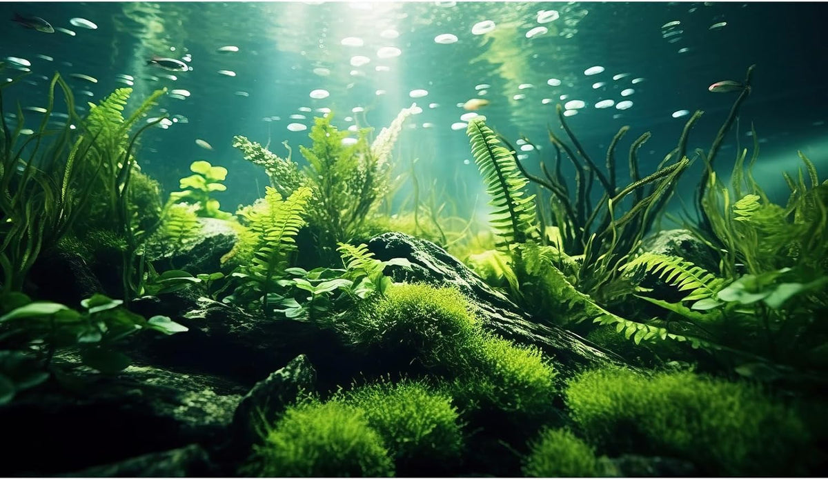 Underwater Fish Tank Background Under The Sea Aquatic Plants Aquarium Background Ocean Floor Rock Terrarium Backgrounds Tropical Fish Green Seaweeds Aquarium Backgrounds for Fish Tank Decor 24x12in
