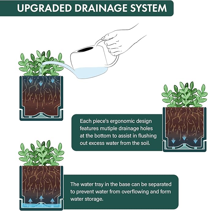 4 Inch Herb Planter Pot, Plastic Planter with Drainage Holes and Saucer, Modern Decorative Gardening Pot for Indoor Plants, Flowers, Herbs, Succulents, Green, Set of 4, 76-Y-C-4