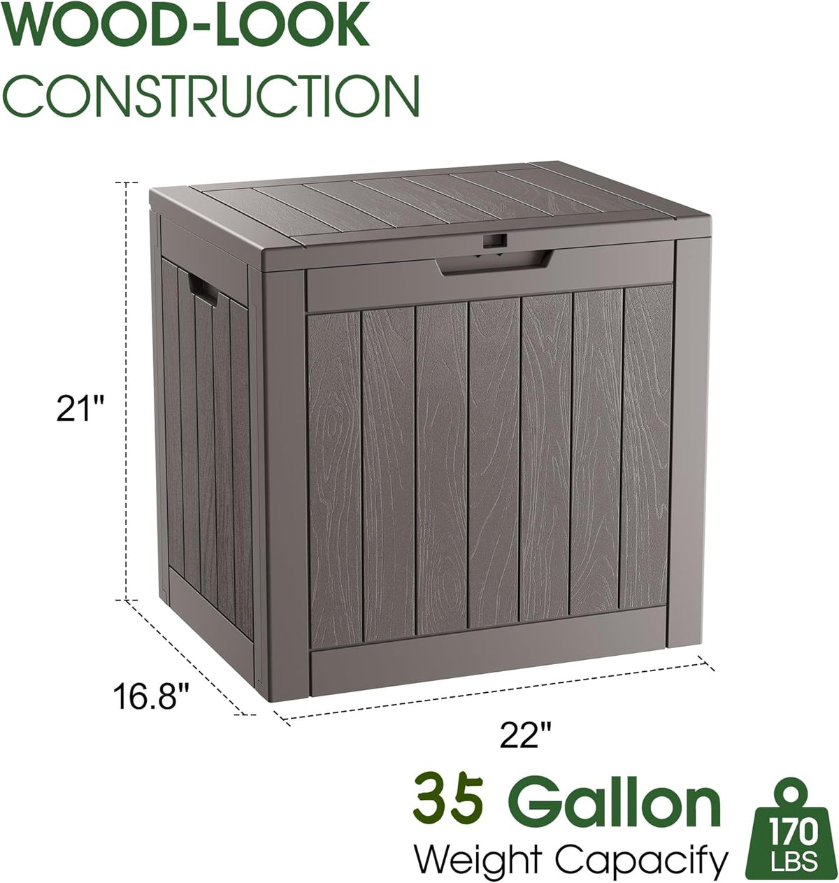 KAMABOKO Deck Box, 35 Gallon Resin Indoor and Outdoor Storage Boxes Waterproof for Garden Tools, Pool Accessories Storage Bench, Patio Furniture and Cushions with Lockable Lid, Grey