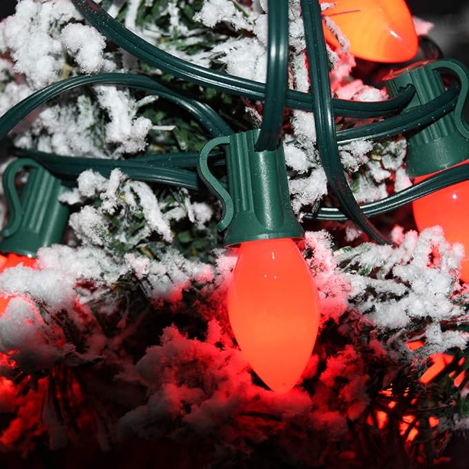 C7 Red Christmas Lights, 25Ft C7 Outdoor Christmas String Lights With 27 Red Ceramic Bulbs(2 Spare), Vintage Christmas Lights for Outdoor Roofline Patio Holiday Party Christmas Tree Valentine Decor
