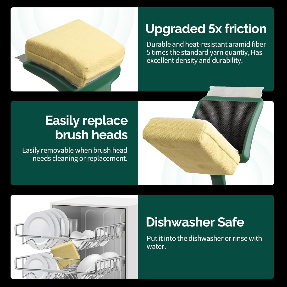 Replaceable Cleaning Head -Yellow (No Handle).Unique Aramid Fiber Twill Pad Perfect for Cast Iron/Stainless-Steel Grates