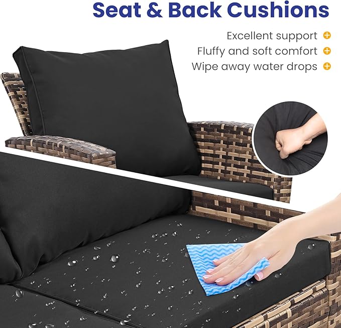 4 Piece Outdoor Patio Furniture Set,Wicker Conversation Sets Outdoor Sectional Patio Sofa Couch with Cushions & Coffee Table for Outside, Garden, Balcony, Porch,Yellow/Black