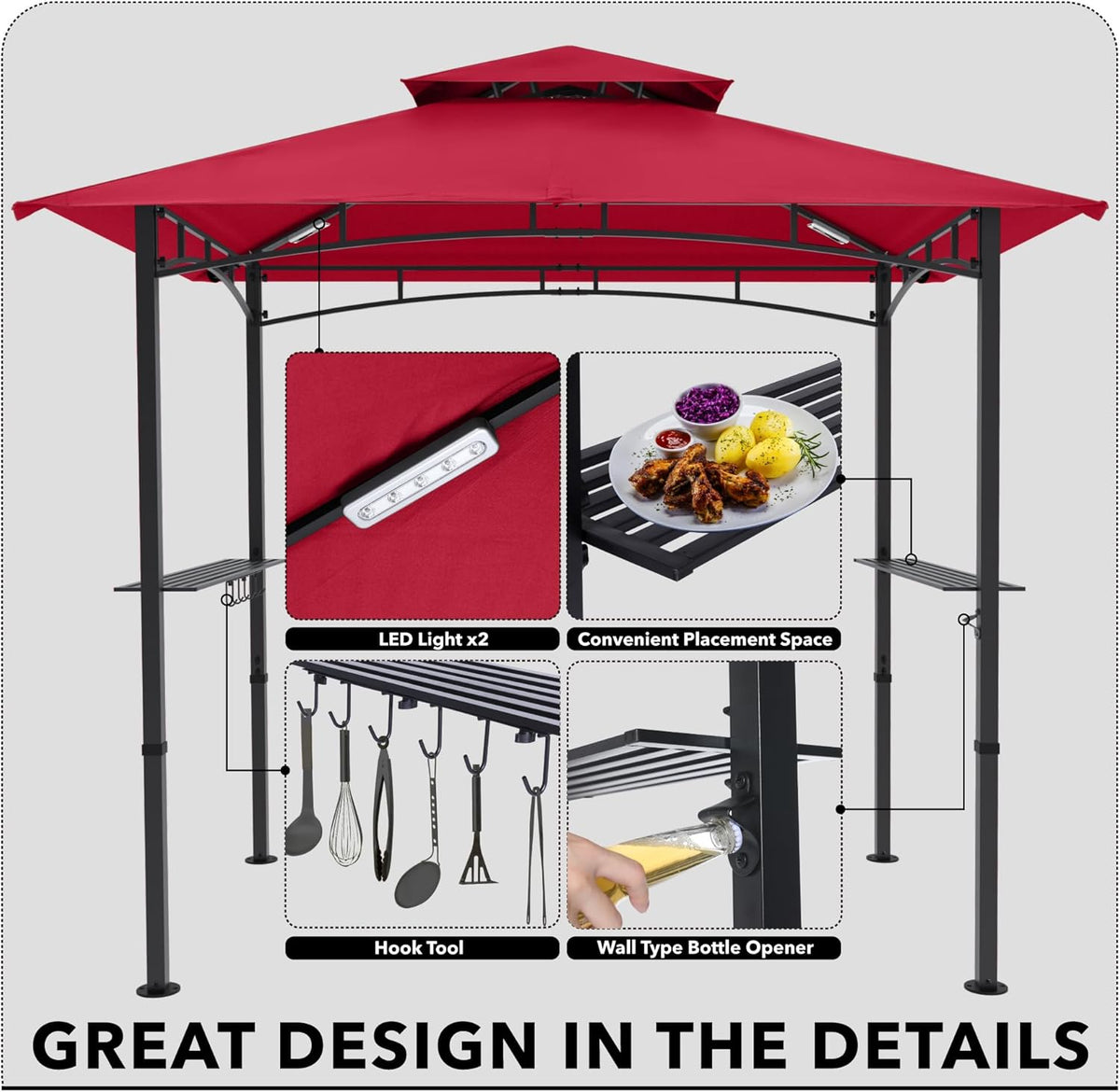 MASTERCANOPY 8 x 5 Grill Gazebo Outdoor BBQ Gazebo Canopy with 2 LED Lights (Burgundy)