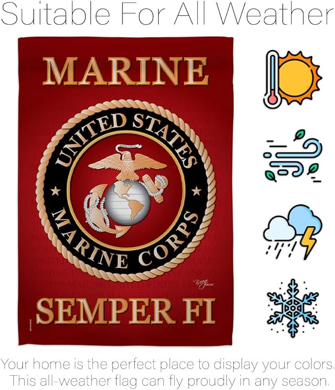 Breeze Decor Marine Corps Pack Armed Forces USMC Semper Fi United State American Military Veteran Retire Official Applique Banner Small Garden Yard Gift Double-Sided, House Flag 28" x 40", Made In USA