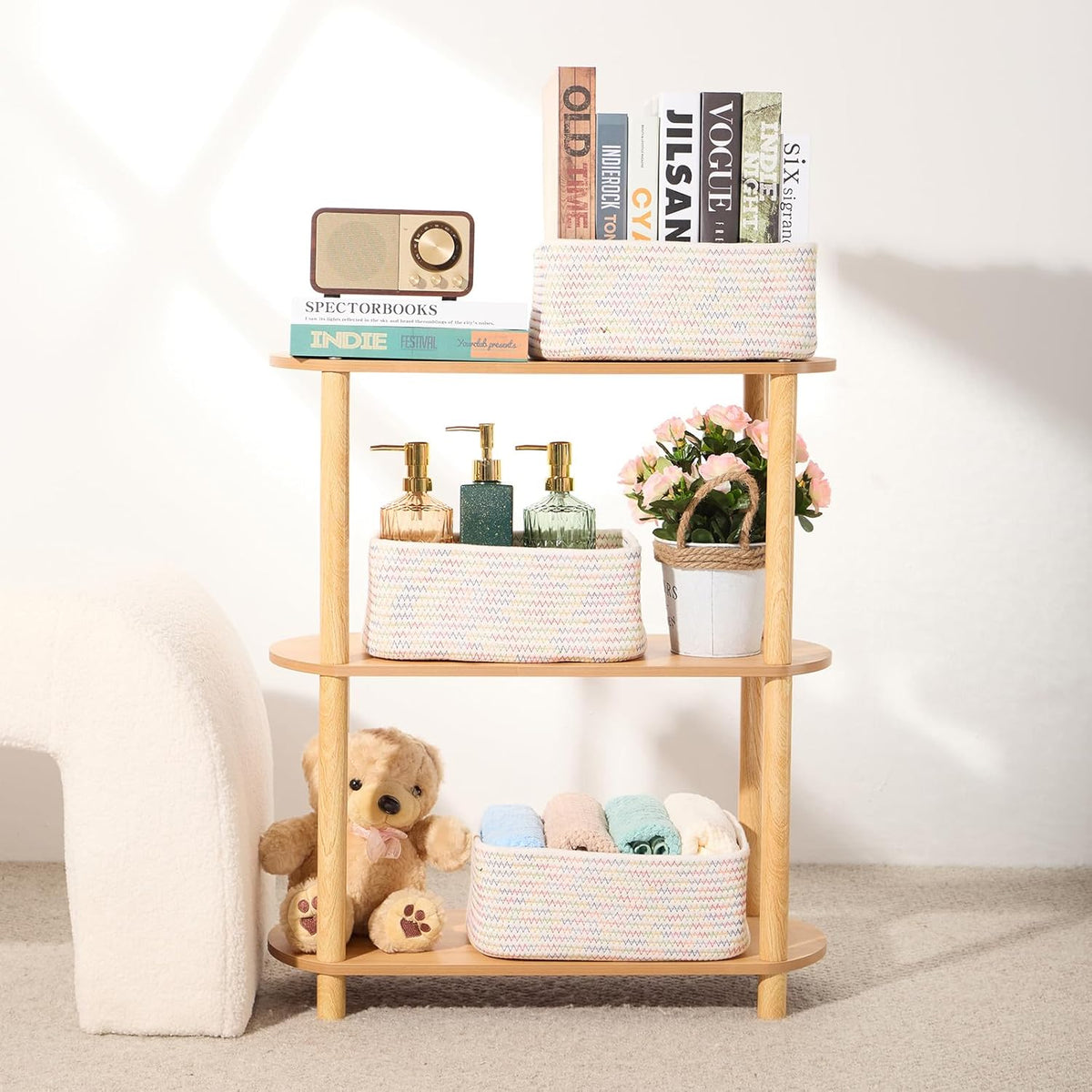 Small Storage Baskets for Organizing | Closet Organizer Bins | Shelf Toy Basket | Woven Rope Baskets | Cube Decorative Box | Shallow Basket | 11.5x7.5x4.7” | 4 Packs Rainbow