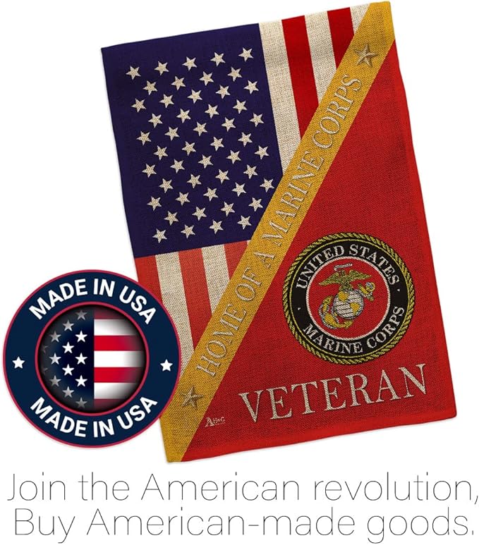 Home of Marine Corps Burlap Garden Flag - Set with Stand Armed Forces USMC Semper Fi United State American Military Veteran Retire Official House Banner Cemetery Yard Rememberance Veterans Day Gifts