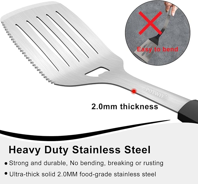 BBQ Grilling Accessories, 3Pcs Stainless Steel Grill Tools Accessories Set with Spatula, Fork and Tongs, Barbecue Utensils Grilling Tools for Outdoor Camping, Heat-Resistant Silicone Handle