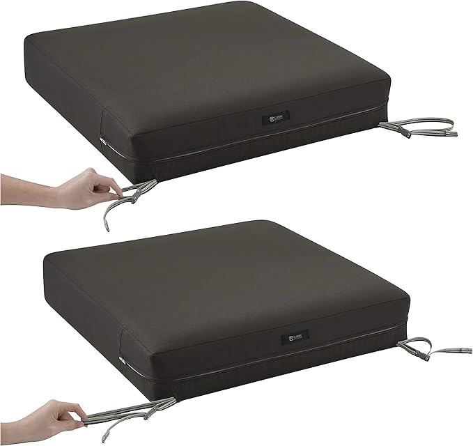 Classic Accessories Ravenna Water-Resistant 21 x 19 x 5 Inch Patio Seat Cushion, Espresso, Patio Loveseat Cushion