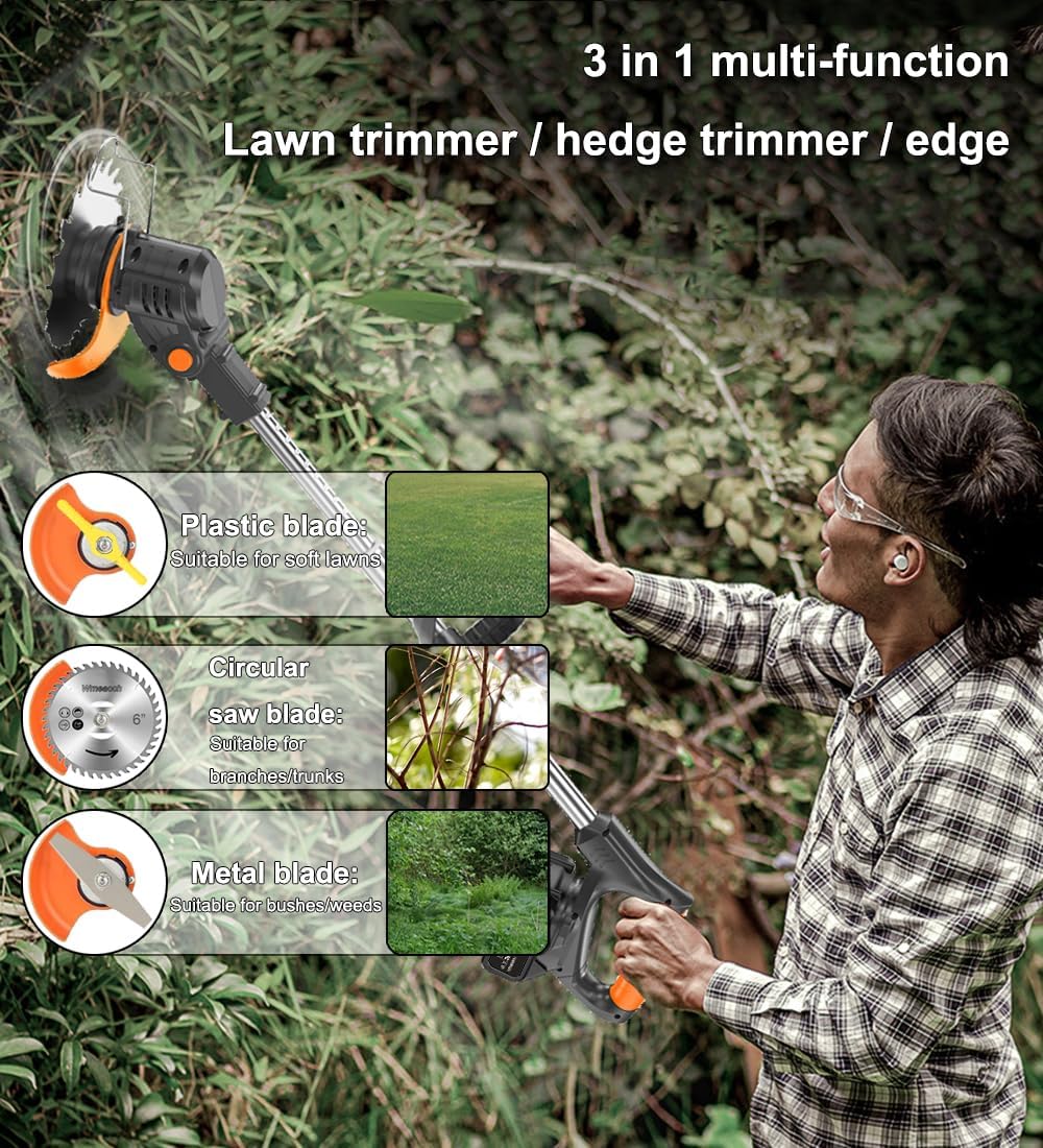 Electric Weed Wacker 24V Battery Electric WeedWacker with 6,000 RPM and 650W Motor Weed Wacker Cordless with 2 Batteries 2.0Ah The Perfect Partner for Garden and Lawn Care