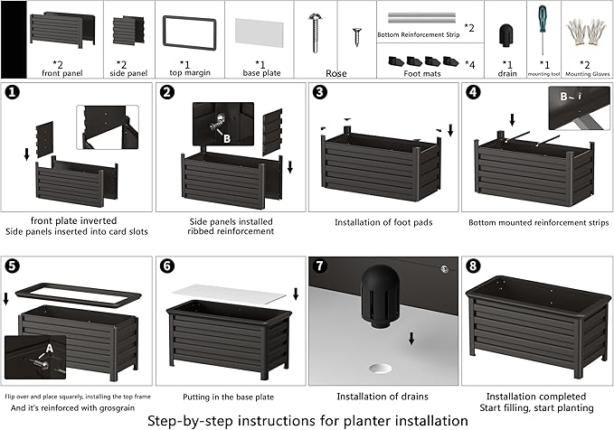 Aluminum Rectangular Outdoor Planter 39.36" Long Box Planter for Patio Porch Indoor Outdoor Weather-Resistant Large Planters with Drainage Hole for Flowers, Dark Brown, 19.68"D x 39.36"W x 19.68"H