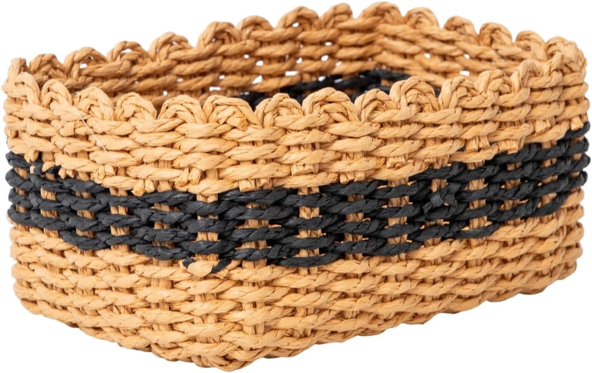 Small baskets for Organizing,Cute woven Storage basket with recycled paper rope for Shelves Bathroom,Little decorative basket,Set of 3 (Desert&Black)