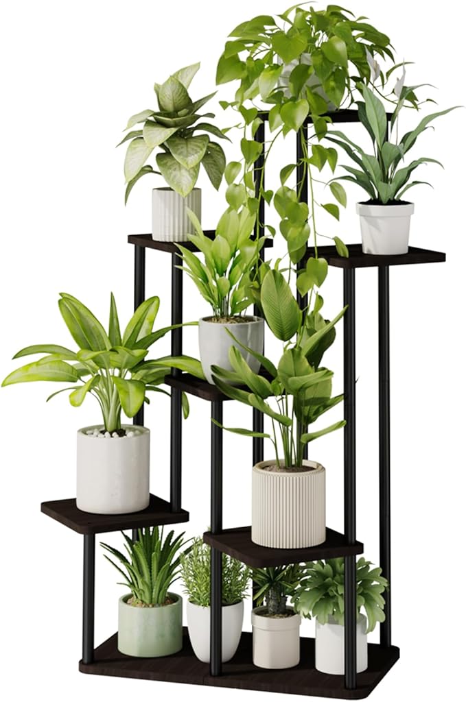 Bamworld 7 Tier Plant Stand Indoor, Large Metal Plant Shelf for Multiple Plants, Tall Tiered Flower Stand for Patio Garden Balcony Living Room Bedroom(Black)